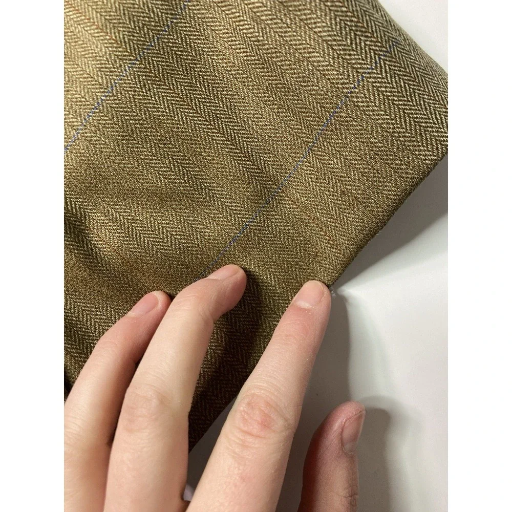 Lauren Ralph Mens 46? SEE Wool Herringbone Windowpane Blazer Brown Tan 3 Button